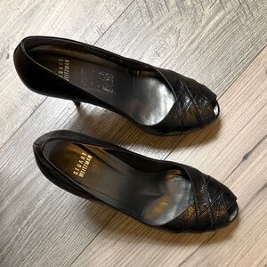 Stuart Weitzman Classic Black Peep-Toe Heels